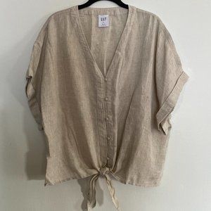 100% Linen Tie Front Short Sleeve Top